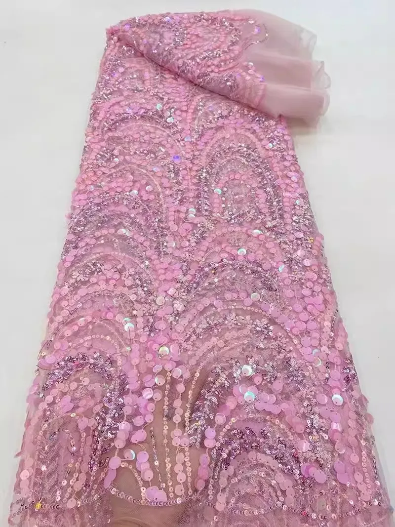 5yards Lace Mesh Fabric, Heavy Industry Dazzling Size Bead Patchwork Leaf Embroidery Dress Sequin Clothing Fabric