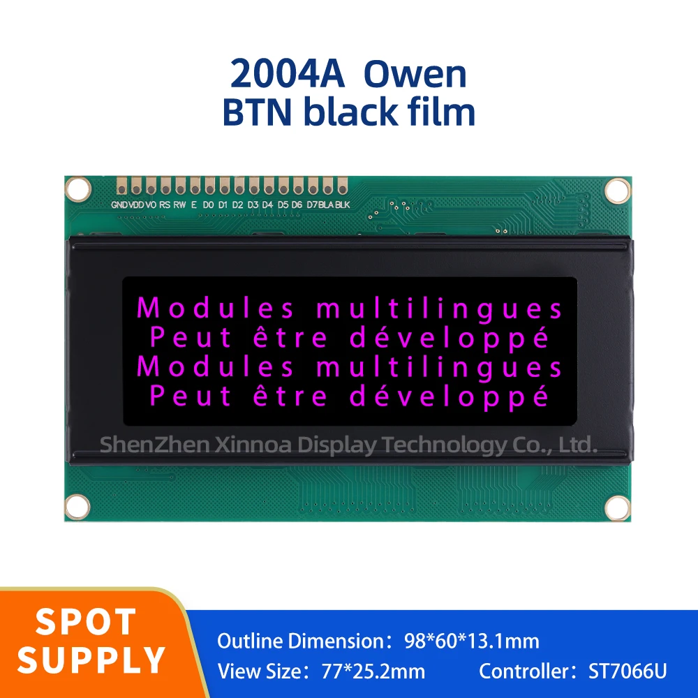 

Support Scheme Development 2004 LCD 98*60*13.5MM BTN Black Film Purple Letters European 2004A Character Dot Matrix Screen