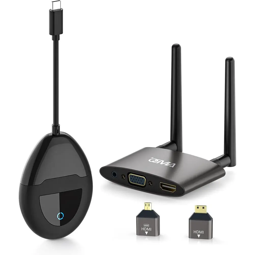 

Беспроводной передатчик и приемник HDMI USB-C 4K, два порта передачи данных, поддержка HDMI и VGA, 2.4/5G, плавная передача видео/аудио