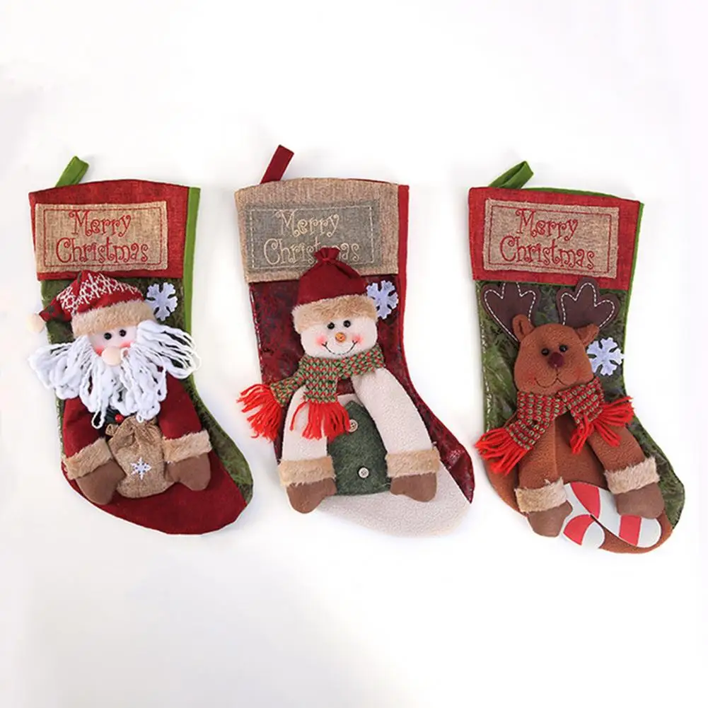 Exciting Morning Stocking 18 Christmas Stocking Set 3d Plush Santa Snowman Reindeer Designs Hanging Burlap for Farmhouse