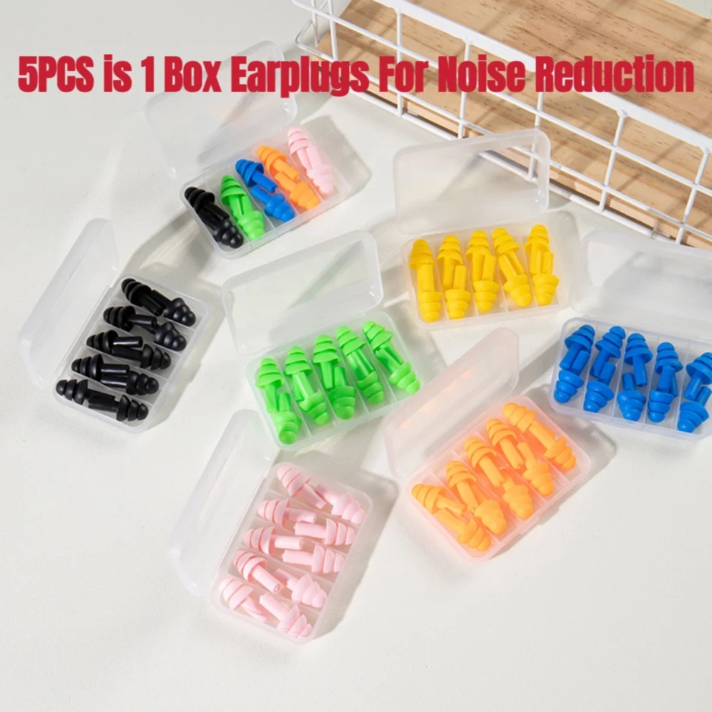 1Box is 5Pairs New Comfort Earplugs Noise Reduction Silicone Soft Ear Plugs Swimming Silicone Earplugs Protective For Sleep