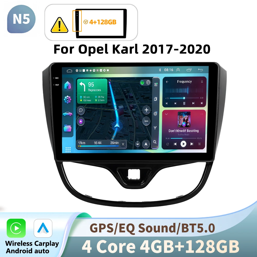 Podofo 2 Din Carplay zonder draad Android Autoradio multimedia videospeler voor Opel Karl 2017-2020 GPS Navigatie 2din Auto stereo