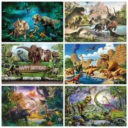 Toile de fond de photographie de dinosaure de la jungle pour la fête d'anniversaire, arrière-plan de photographie, accessoire de studio photo, thème du monde classique