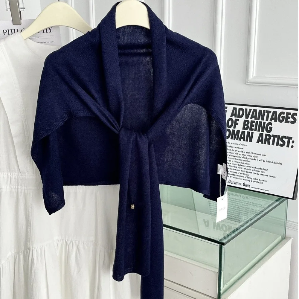 Fashion T-Version Women's Neck Wrap Knitted Knotted Knitted Warm Shawl Solid Color Thin Triangular Shawl for Women