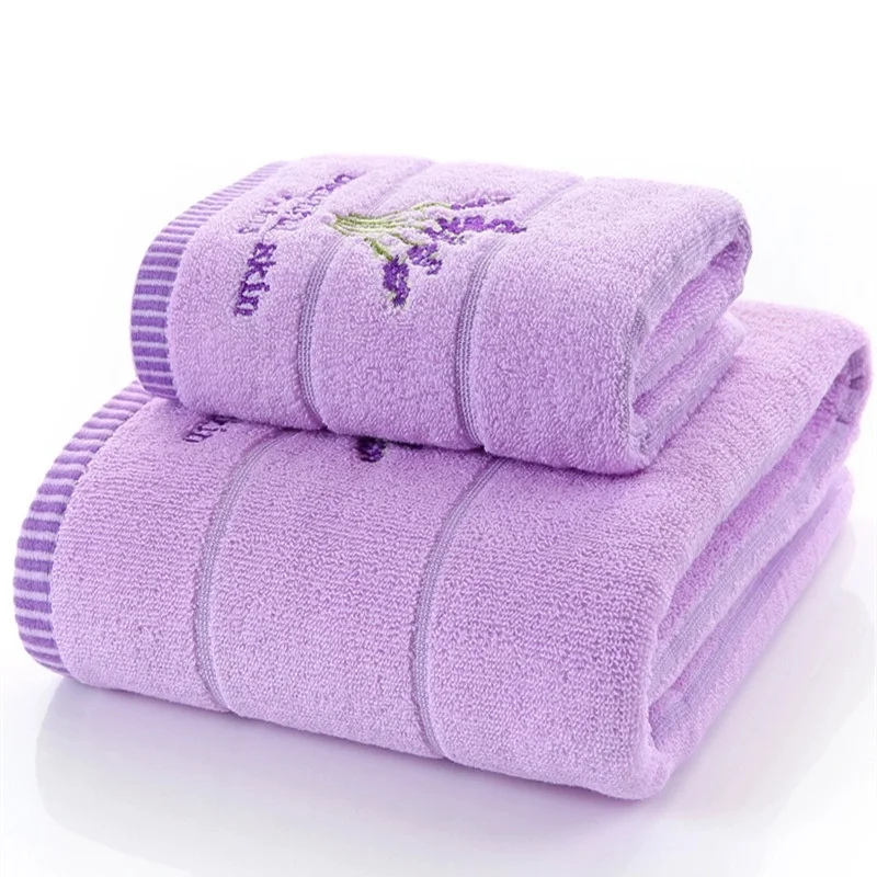 2pcs/set Lavender Cotton Terry Cloth Purple White Towel Set Toalhas De Banho 1pc Bath Towel Brand 1pc Hand Face Towel Drop Ship