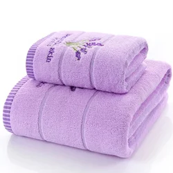 2pcs/set Lavender Cotton Terry Cloth Purple White Towel Set Toalhas De Banho 1pc Bath Towel Brand 1pc Hand Face Towel Drop Ship