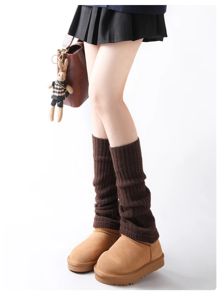 Wool Leg Warmers Lolita Socks Y2K Knitted Warm Foot Cover White Black Warmer Lady Autumn Winter Crochet Sock Boot Cuffs