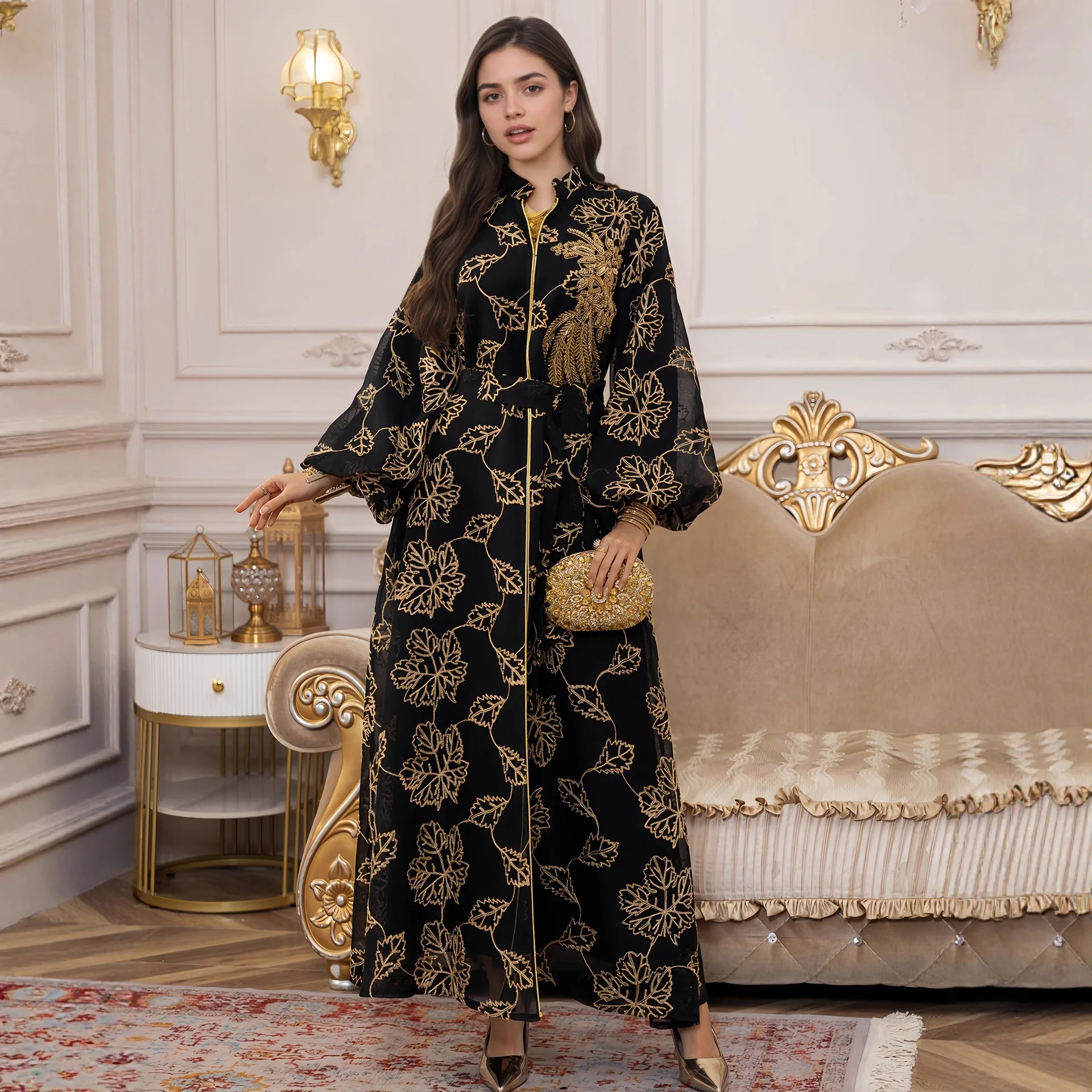 Exquisite Silky Texture Beading Line Embroidery Muslim Fashion Abaya Evening Dress for Awards Ceremonies  Dress Abayas