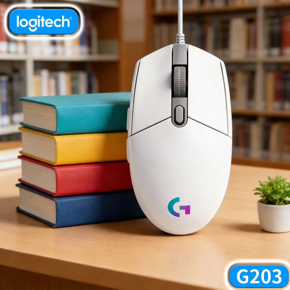 Mouse Gamer com Fio Logitech G203: Design Atraente, RGB Vibrante, Pads Antiderrapantes, Cliques Precisos, USB para Laptop, Desktop e Escritório