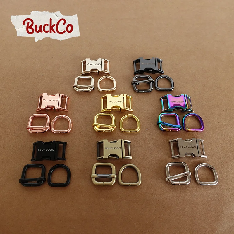 10pcs/lot Engraved mixed size(metal buckle+adjust buckle+D ring)backpack dog collar DIY accessory 8 Colours 15mm to 30mm 4 size