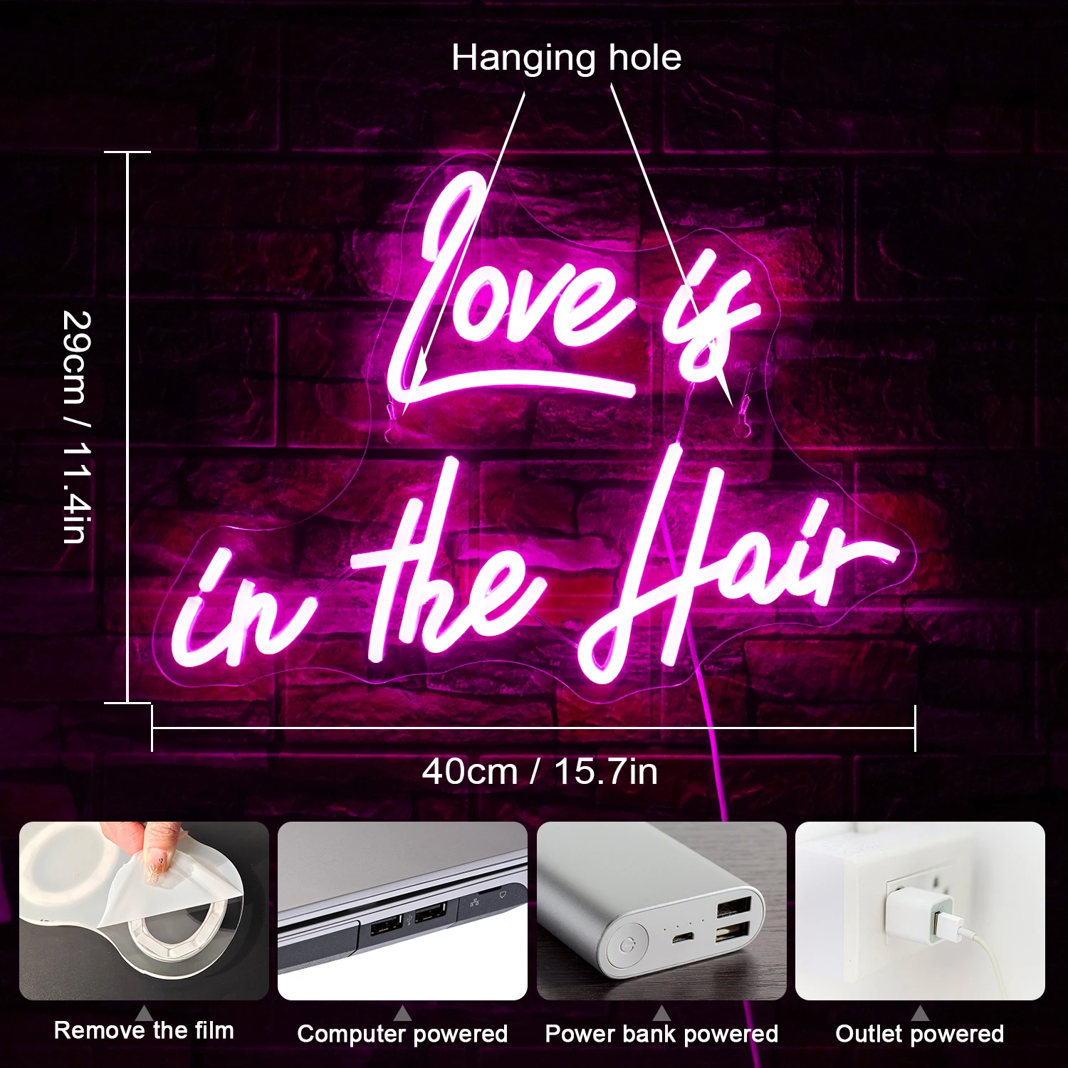 Love Is In The Hair Neon Sign Dimmable Room Decoration For Barbershop Pink Led Light Up Sign Beauty Salon Shop Sign USB Powered