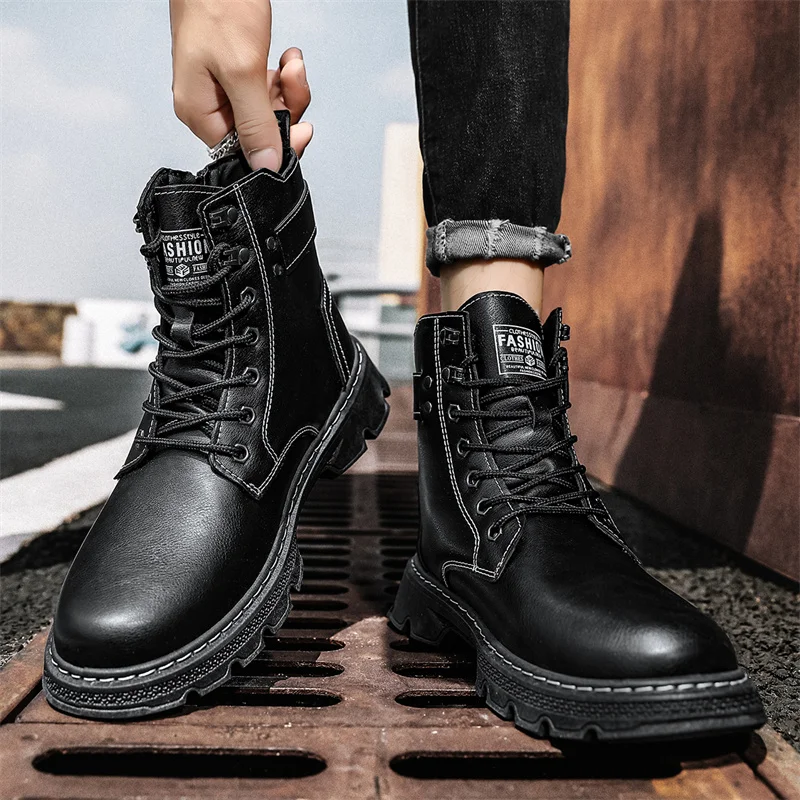 Botas informales de cuero de moda para hombre, botines