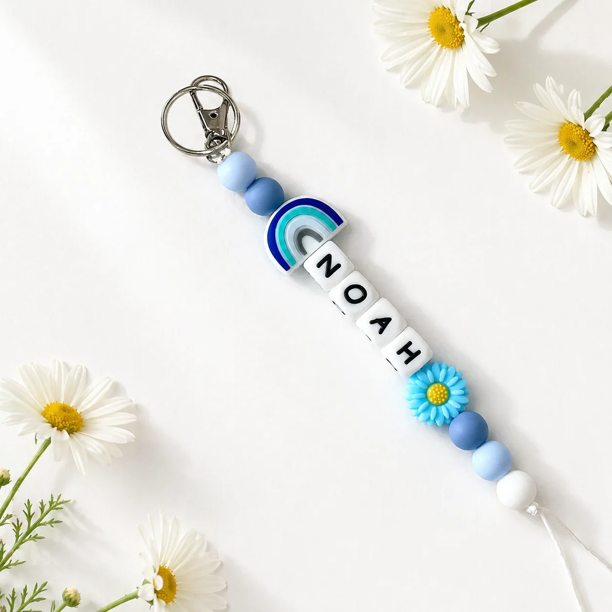 【Custom】1 Custom Colored Daisy Pattern Silicone Keychain, Silicone Name Tag Key Chain，Personalized Letter - Custom Bag Charm