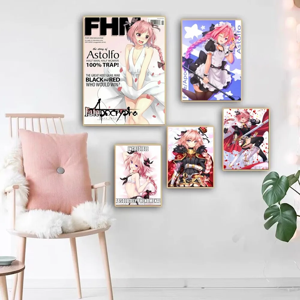 Fate Apocrypha Astolfo Self-adhesive Art Poster Fancy Wall Sticker for Living Room Bar Decoration Vintage Decorative Painting