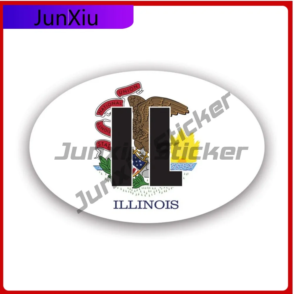 

Illinois Flag Oval Waterproof Sun Resistant Funny For Rear Windshield Motorcycle Car Body Removable Easy Apply Decor Laptop