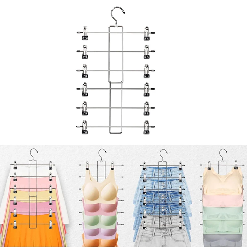 

1PC Clothing Storage Rack Holder Multilayer Skirt Trouser Hanger For Pants 6 Layer Clothes Hangers Non Slip Metal Hanger Clips