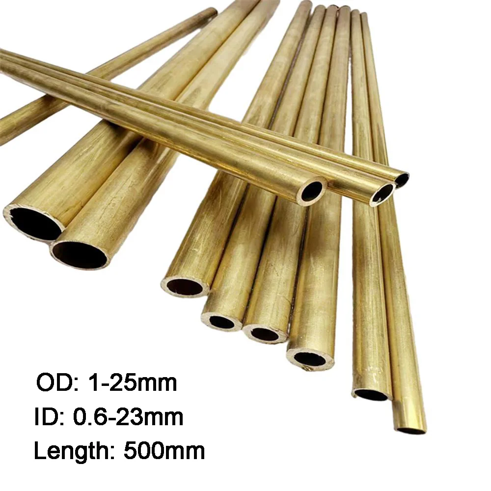 500mm Long Brass Round Tube 1/1.5/2 To 25mm Diameter Metal Hollow Pipe DIY Craft Model Toy Hand Tool Mechanical Accessories Part