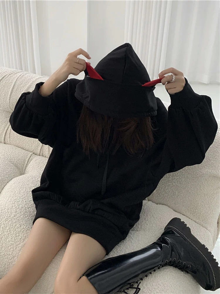 Jmprs Cat Ears Y2K Hoodies Women Harajuku Gothic Loose Sweatshirt Vintage Long Sleeve Oversize Bf Streetwear Fall Pullover Tops