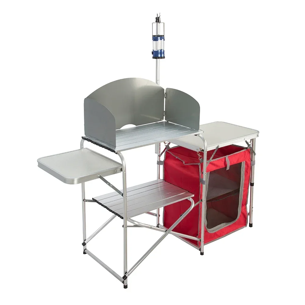 

Outdoor portable folding table deluxe camping cabinet Aluminum BBQ picnic table with cloth cover