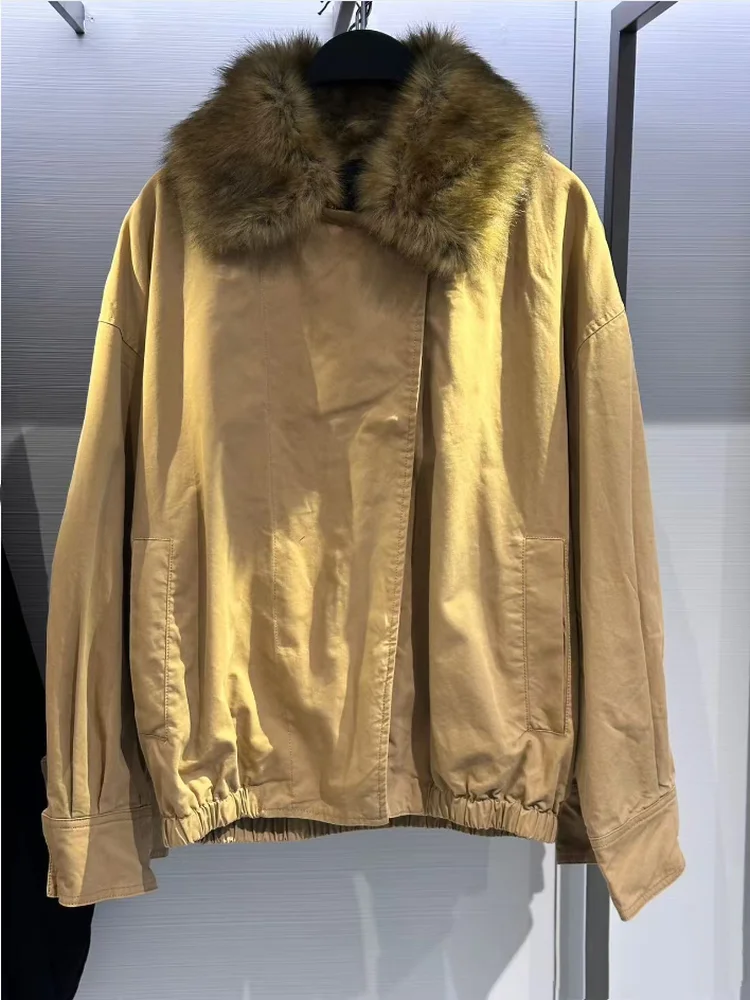 

Autumn 2025 Women's Casual Sle Pilot Jaet Coat Collarl Artificial Fur Lapel Versatile Outerwear Polyester Fiber Zipper...