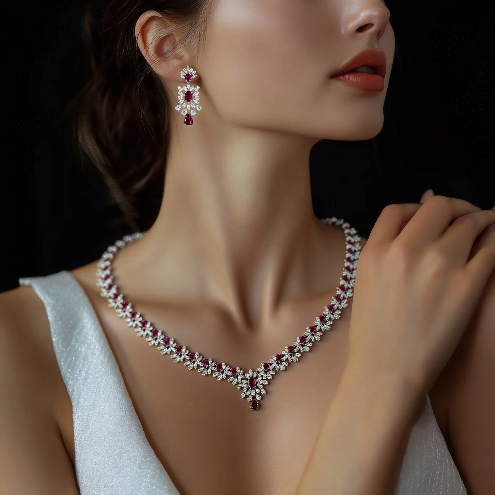 Splendid Heart Multicolor 4 Pcs Women's Jewellery Necklace Earrings Ring Wedding Party Dinner Travel Accessories M-559
