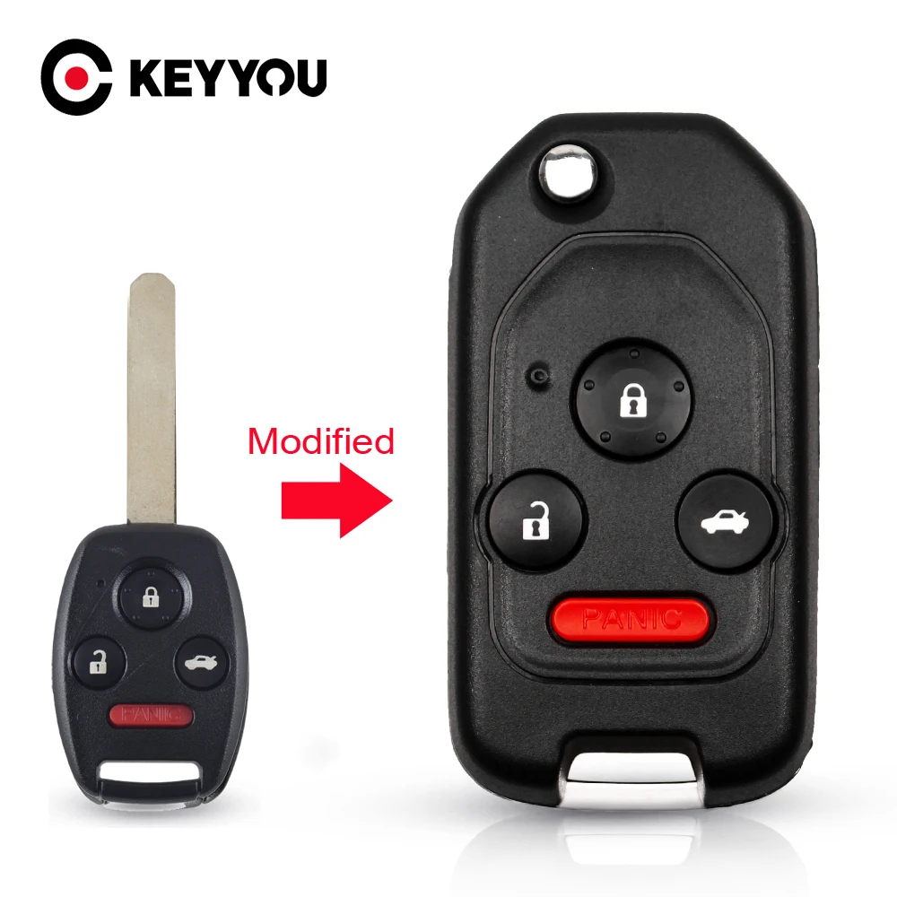 KEYYOU 2/3/4 Buttons Car Key For Honda Fit Accord Civic CRV Pilot Insight Ridgeline HRV Jazz 2003-2013 Remote Modified Car Key