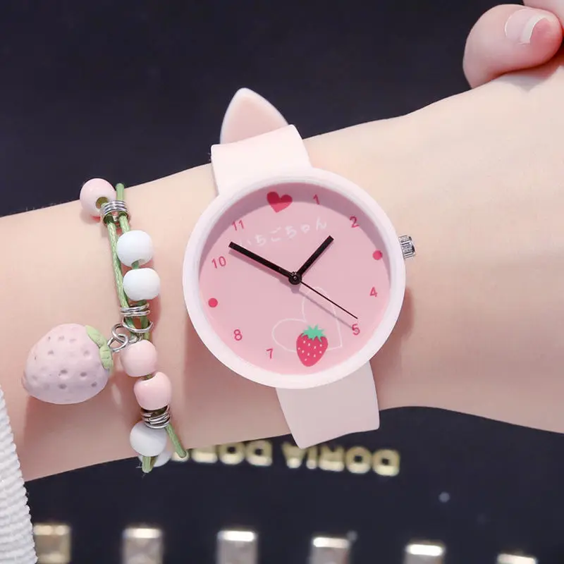 Macaron Strawberry Heart Dial bambini carino coreano gelatina cinturino in Silicone quarzo luminoso ragazze ragazzi orologio orologio regalo di compleanno