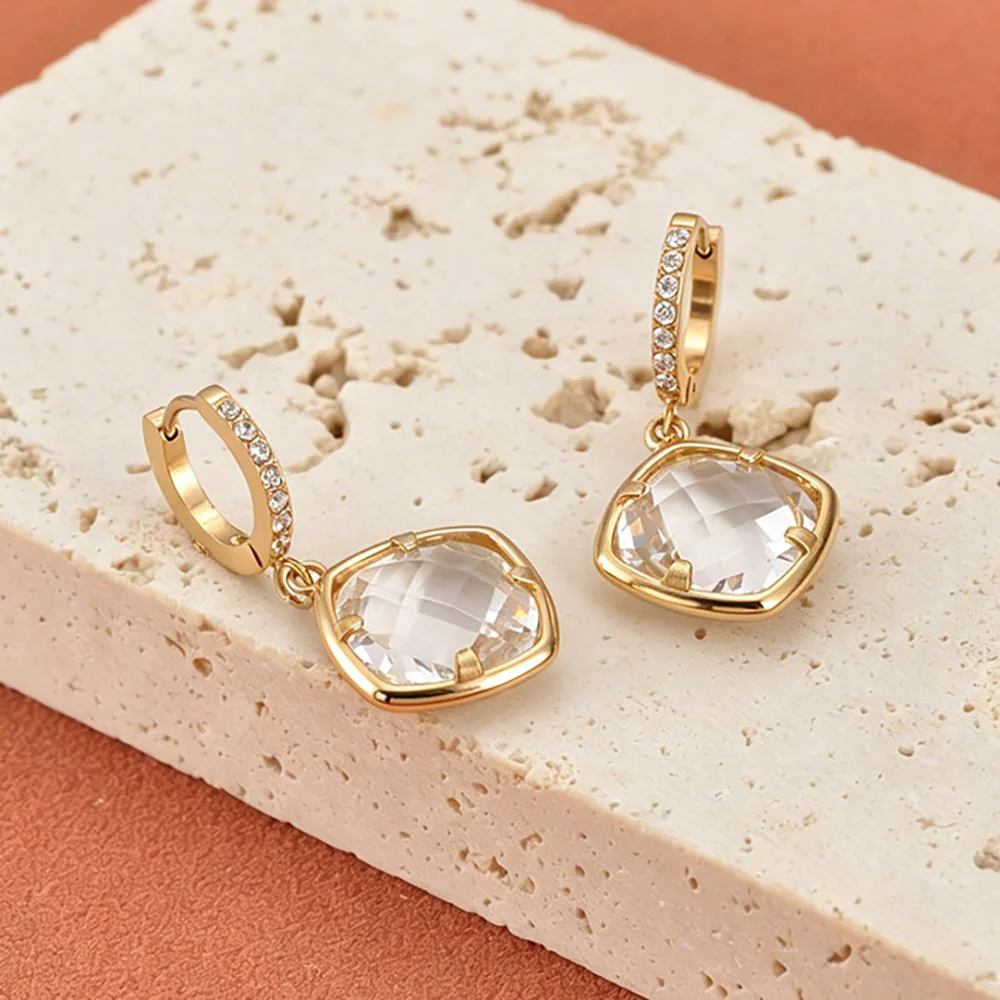JeeMango Hochwertige runde Ohrringe aus tschechischem Glas aus Edelstahl für Damen, vergoldet, exquisiter Hochzeitsschmuck E26109 – Detail 13