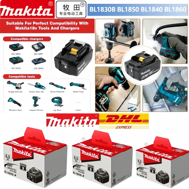 

100% original Makita 18V 6.0Ah Rechargeable Battery ,For Makita BL1860 BL1860B BL1850 BL1850B LXT400 Power Tools Battery