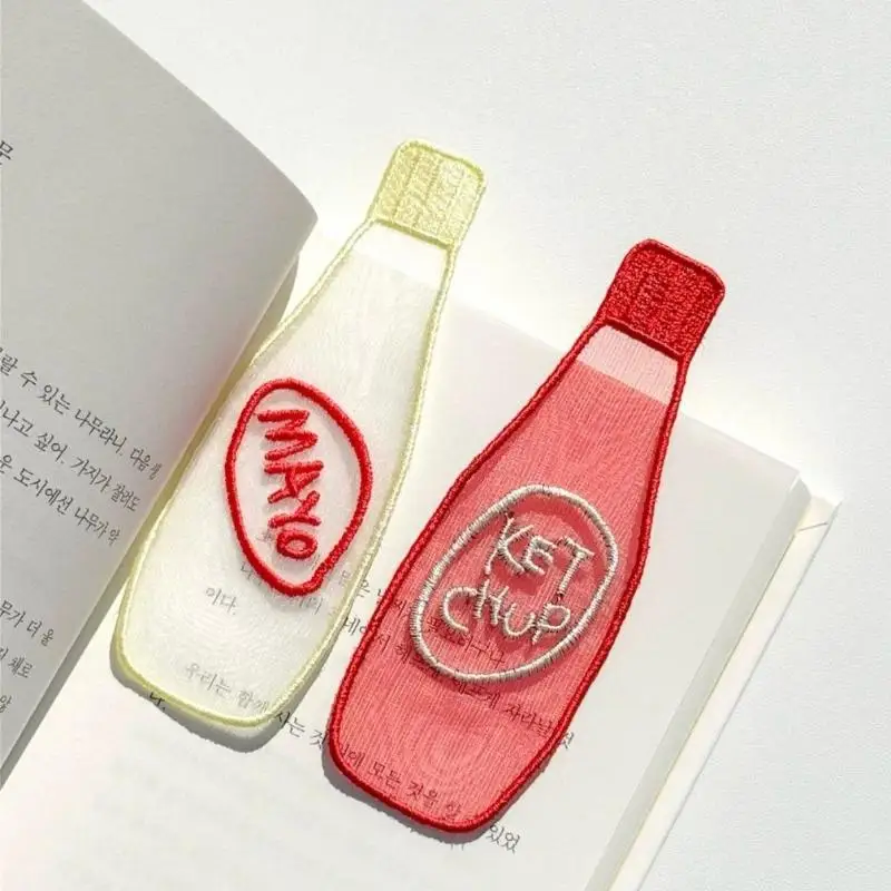 Exquisite Transparent Organza Bookmarks Embroidery Fruit Vegetable Cat Patterns Durable Page Marker for Teachers Students Gifts