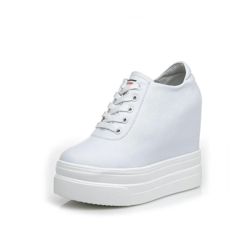 

Весенняя женская обувь из натуральной кожи на увеличенном каблуке, модная классическая повседневная обувь 11 см, оригинальные осенние кроссовки на каблуке в Корейском стиле