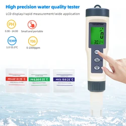 Digital TDS PH Meter Temperature Tester pen 3 In1 Function Conductivity Water Quality Measurement Tool  Tester 0-19990ppm