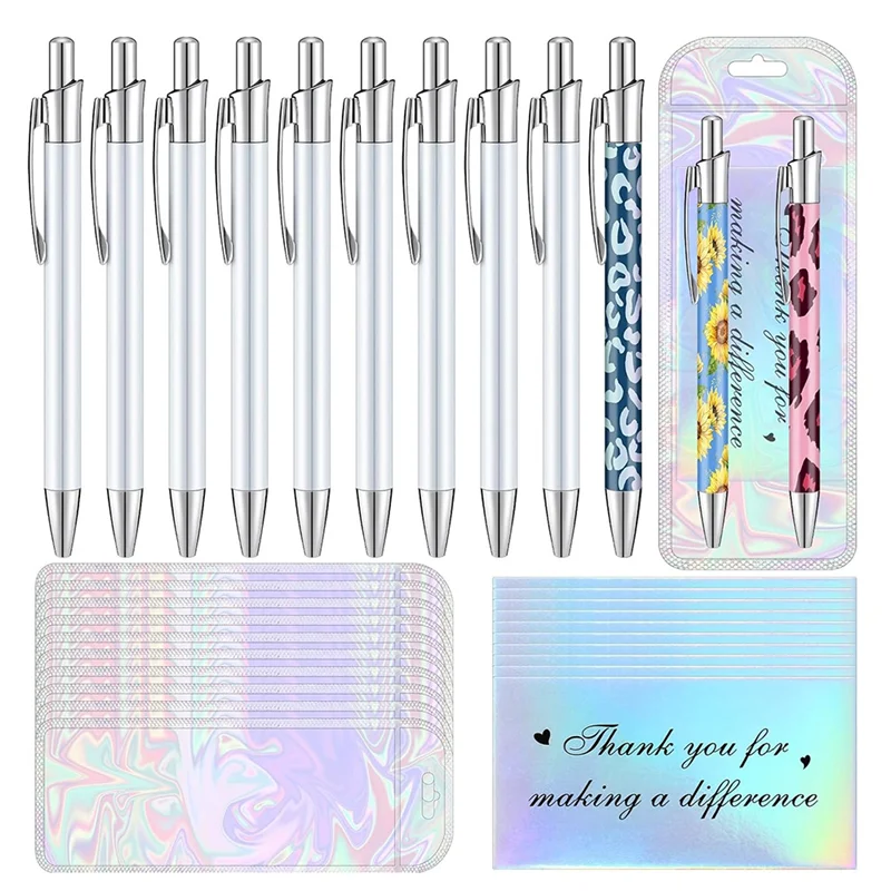 

30 Piece Sublimation Pen Set With Resealable Bag And Holographic Thank You Card Office School Stationery Supplies-POS