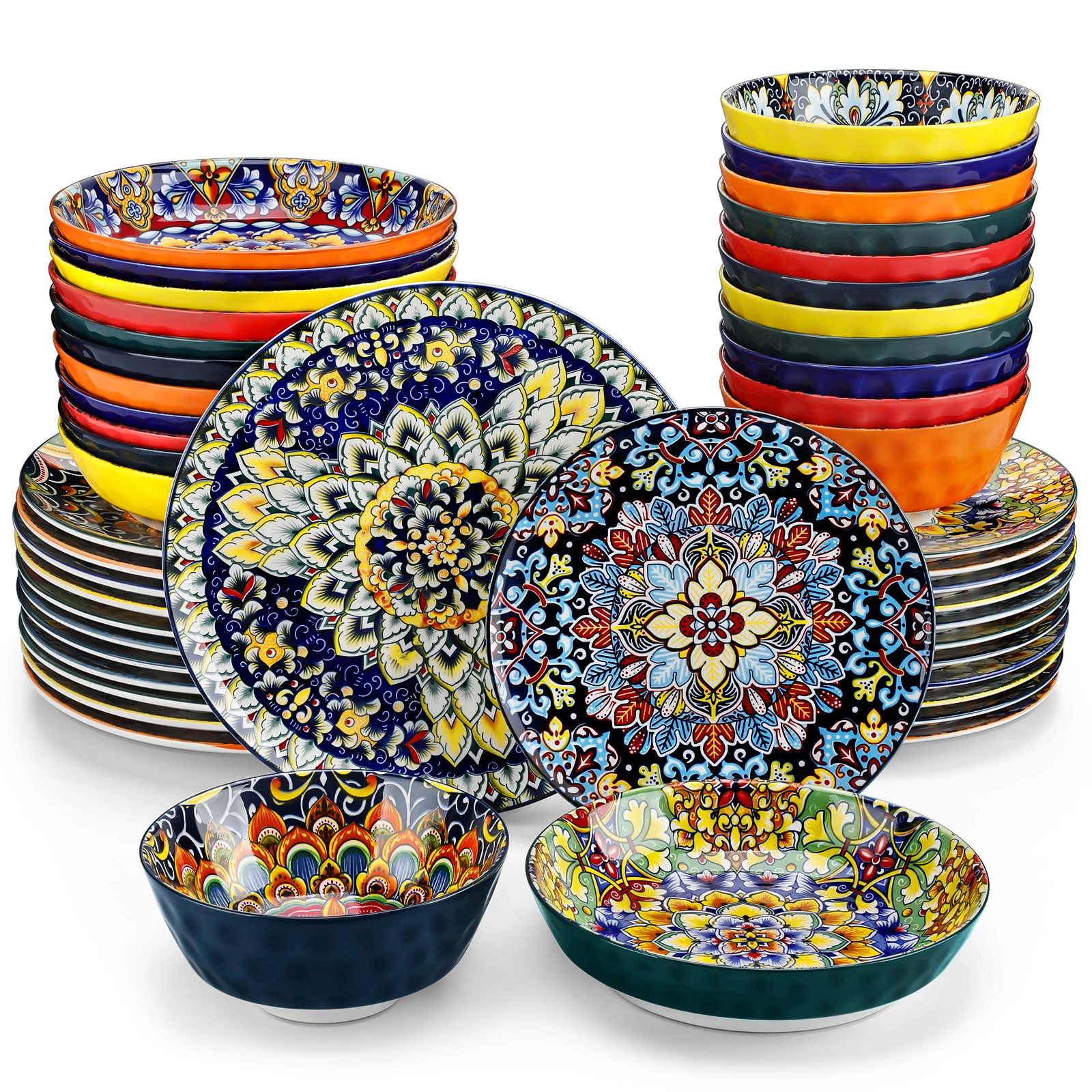 vancasso 24/48 STUKS Keramisch Servies Set Steengoed Boheemse Stijl Servies met Diner/Dessertbord/Granen/Pasta Kom Voor 6