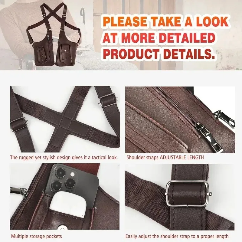 حقيبة رجالية عالية الجودة من جلد البولي يوريثان وقماش أكسفورد نمط سترة تكتيكية ، تصميم عتيق ، حقيبة الصدر/الحت/الظهر