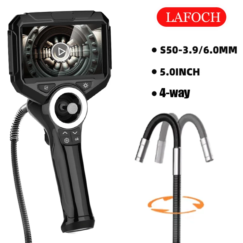 720 °   Rotatie 4-weg scharnierende inspectiecamera Industriële endoscoopcamera 5 "IPS-scherm voor autoriool Drai