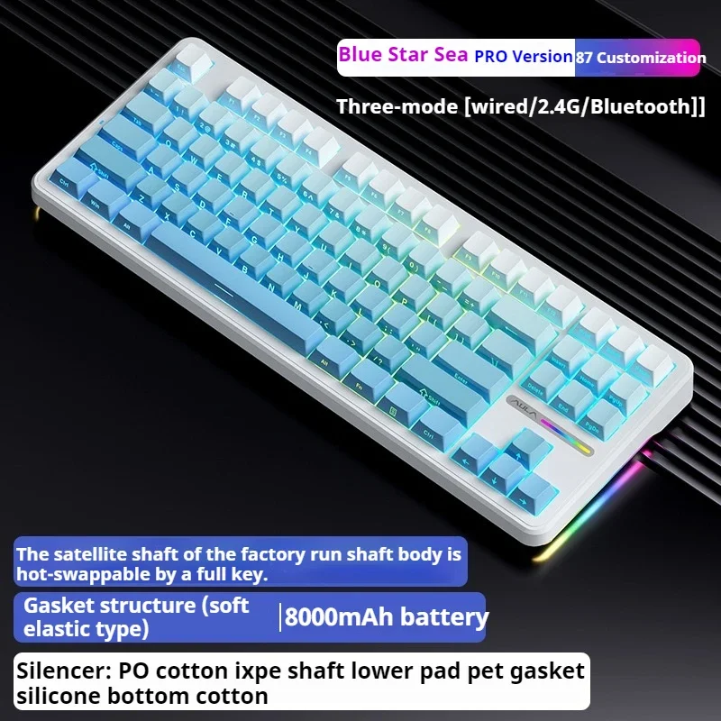 Imagem -06 - Teclado Mecânico sem Fio Rgb Backlight Pbt Keycap Full-key Hot-swappable Gaming 3-mode Aula-f87pro