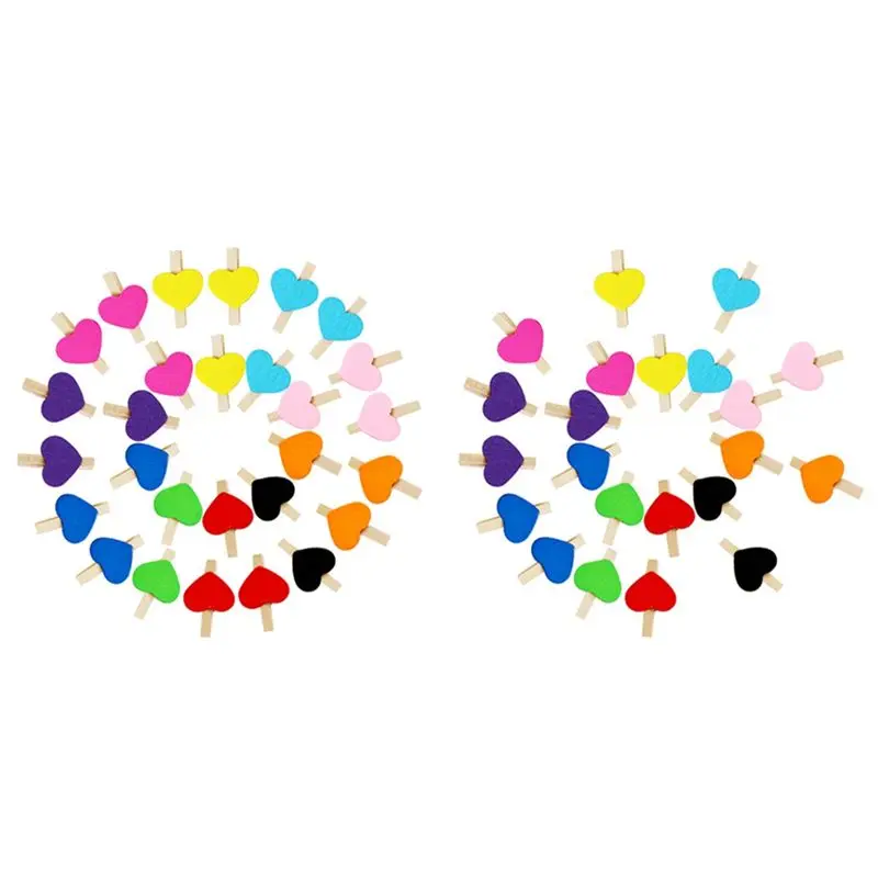 Customer Favorite Heart Love Wooden Clothes Photo Paper Peg Postcard Clips Home Wedding Decoration Stationery Mixed Colors