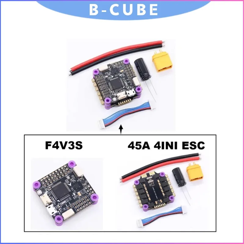 

B-CUBE F4V3S PLUS Flight Controller Stack with 45A 4in1 ESC, VTX & Camera for INAV Betaflight FPV Drone Racing