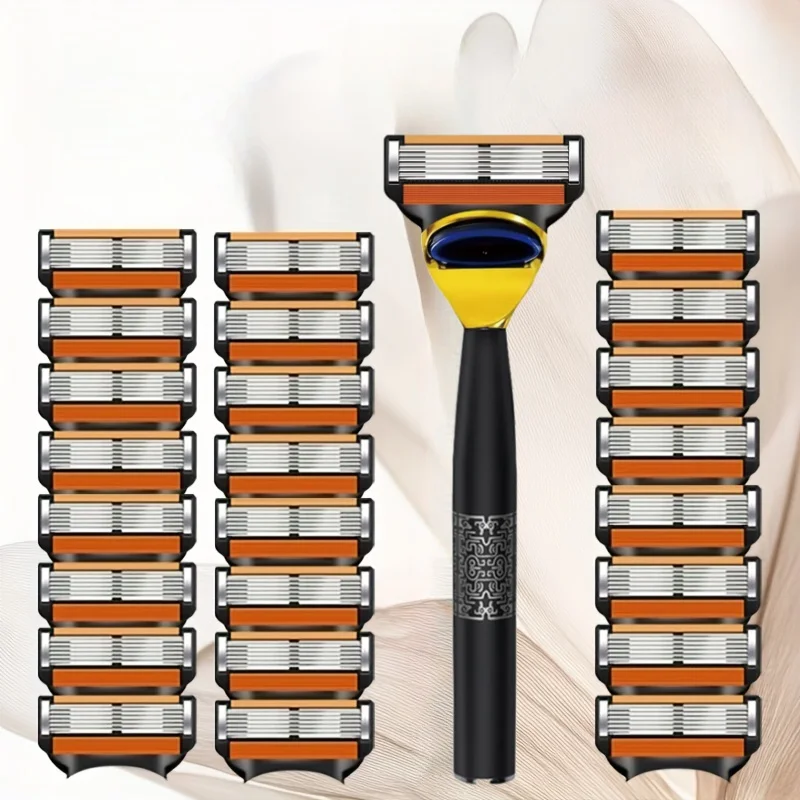 Cuchillas de afeitar manuales de acero inoxidable de 6 capas para hombre, maquinilla de afeitar clásica, herramienta de cuidado de limpieza de seguridad, cuchillo de depilación Facial corporal