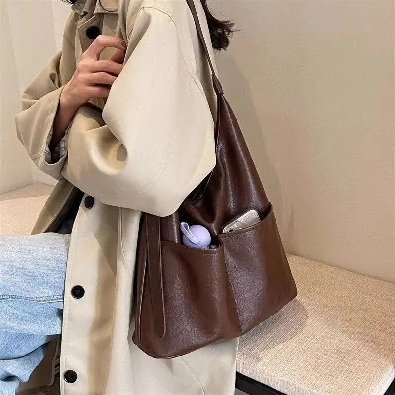 New fashion suspender shoulder bag trend PU leather tote bag solid color casual fashion crossbody bag ladies girls