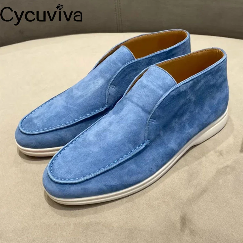 Lover 'S Hoge Top Mannen Loafers Kwaliteit Kidsuede Platte Casual Schoenen Mannen Vrouwen Klassieke Zomer Wandeling Ronde Neus Platte Schoenen Mannen Unisex