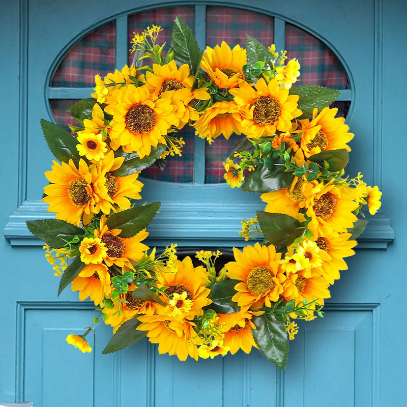 

Spring Simulation Sunflower Wreath Wall Decoration Dead Branch Rattan Circle Door Hanging Mall Hanging Decoration