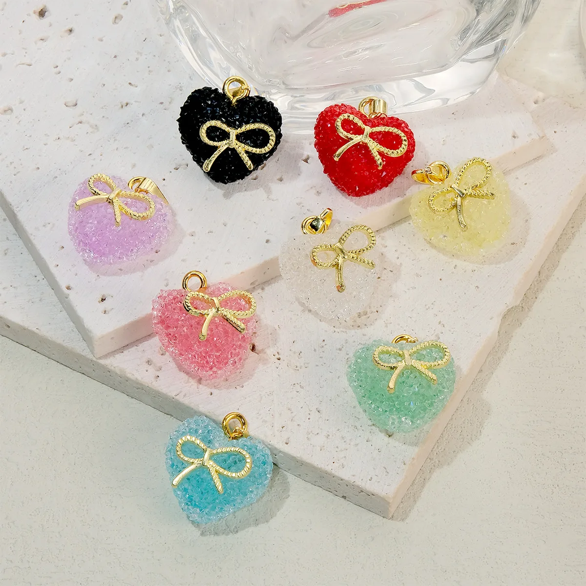 Colorful Jelly Heart Charms for Women Lovely Gummy Candy Bow Love Pendants Necklace Making DIY Stacking Jewelry Gifts Fashion
