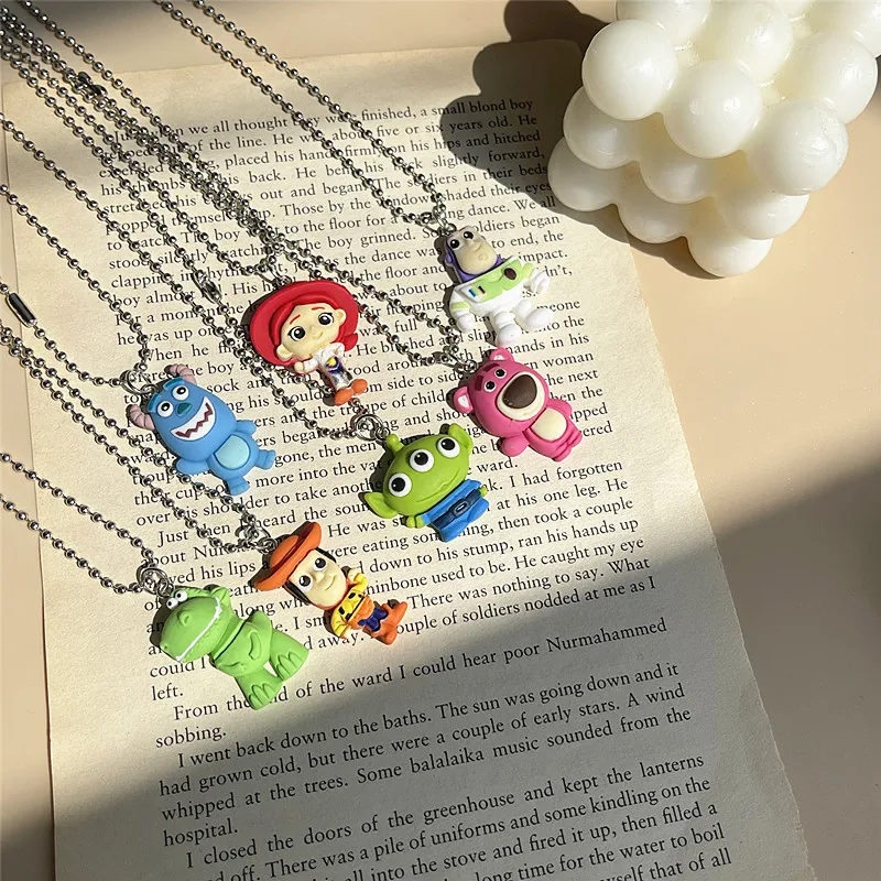 Disney Cartoon Toy Story Figure Cute Buzz Lightyear Jessie Woody Alien Lotso Necklace Ornament Kids Collection Doll Jewelry Gift