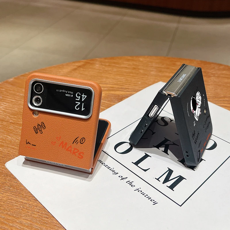 حافظة لهاتف سامسونج جالاكسي Z Flip7 FE Flip 7 6 5 4 3 5G نسيج جلدي غطاء قابل للطي من البولي يوريثان لهاتف سامسونج Z Flip6 Flip5