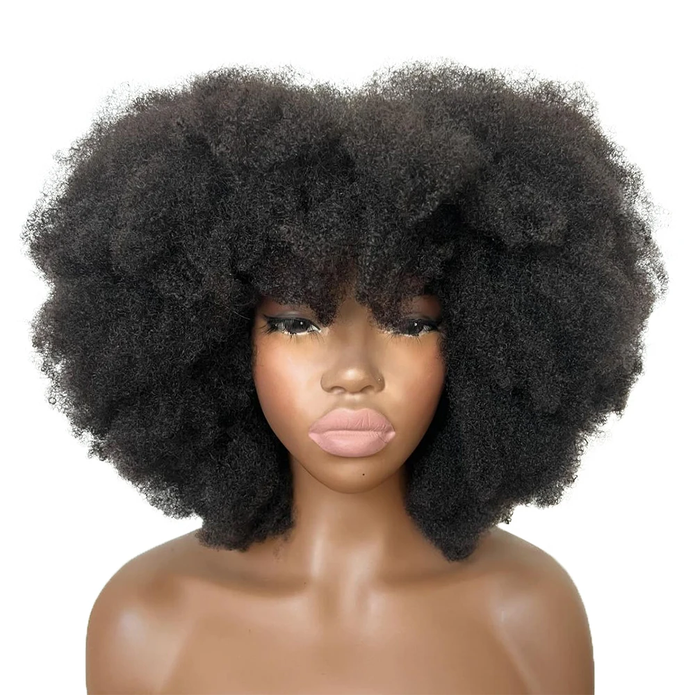 13x4 Lace Frontal Human Hair Wigs For Women MongolianAfro Kinky Curly Wig With Bang Preplucked 4x4 Lace Closure Wig 250% Density