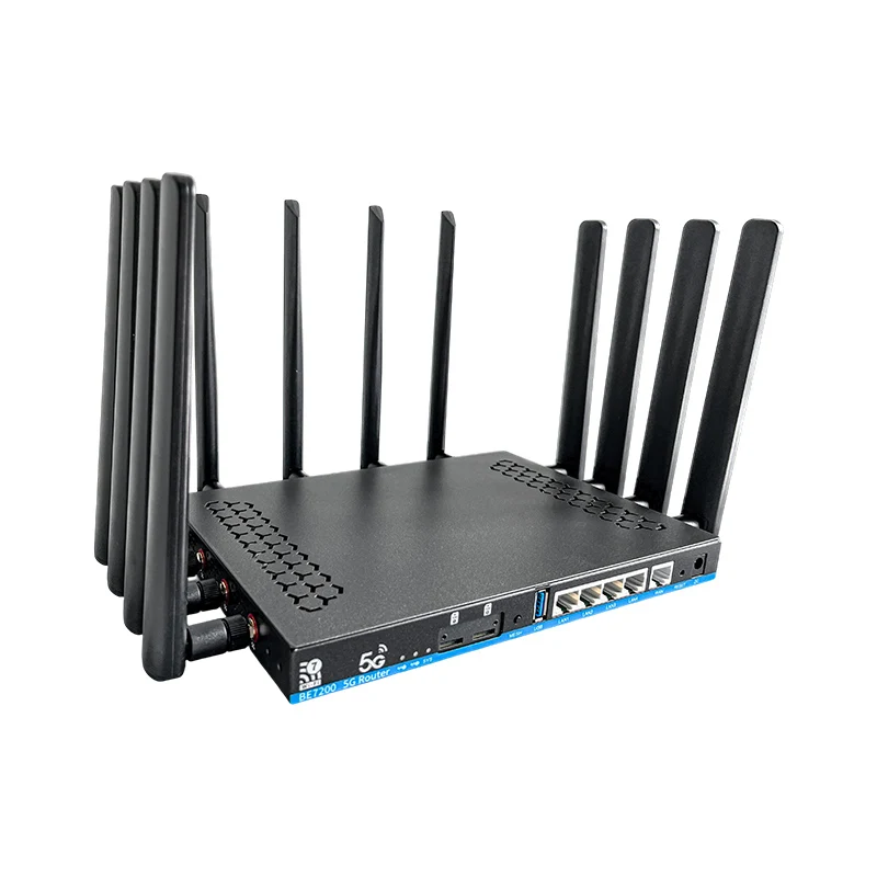 Factory Wholesale MT7988 Supports Dual Band 5G Dual Sim Card Slot DDR4 1GB WiFi 7 7200Mbps Gigabit Port Firewall Support for 4G