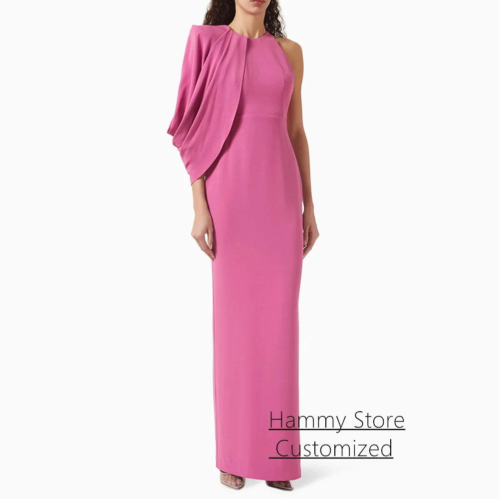 

Fashion Simple Arabic Evening Dresses Customized One Shoulder Round Neck Straight Saudi Arabian Prom Gown for Weddings