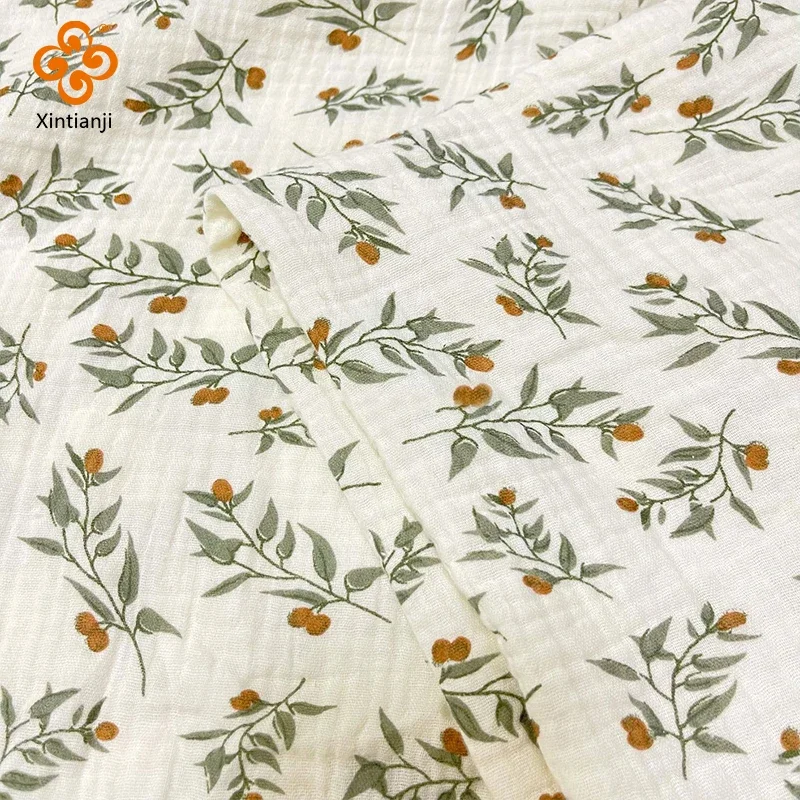 135x50cm Cotton Gauze Double-Layer Fabric Soft Small Bellflower Pattern Making Quilting Children Clothes DIY Sewing